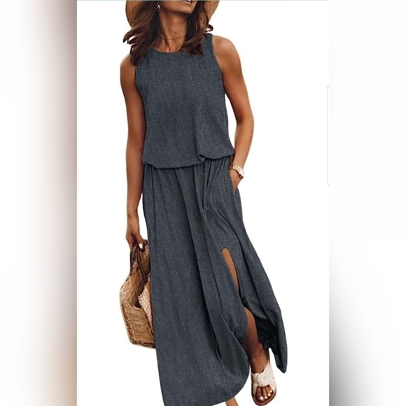 Dresses & Skirts - 💚Summer Beach Dresses Casual Maxi Dresses Sleeveless Tank Sun Dress with Pocket
